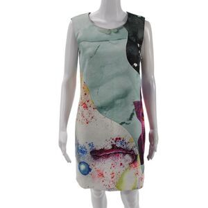 Angelys Balek Womens Side Zip Knee Length Abstract Dress Multicolored Size 8